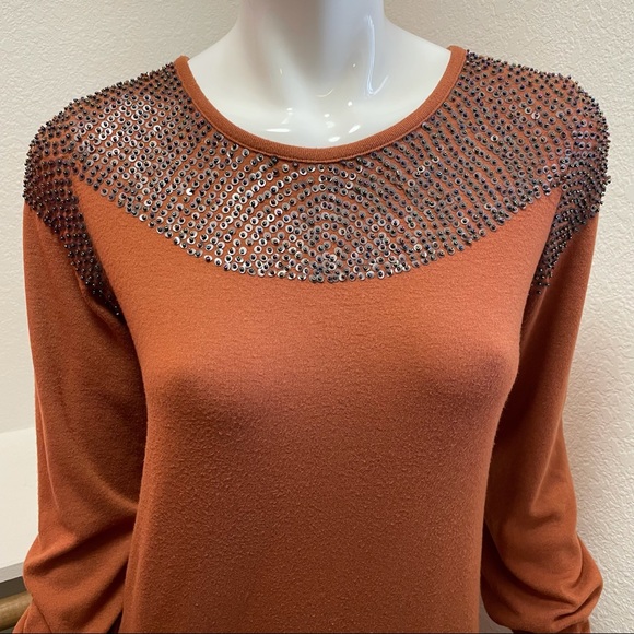 THEME🍂Beaded Beauty Copper Sweater Tunic/Dress Sz L - Picture 3 of 8